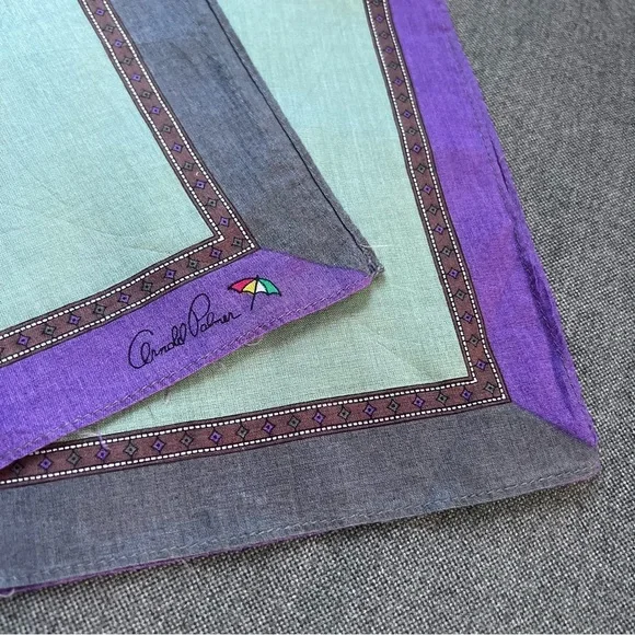 Vintage Arnold Palmer Purple and Gray Men's Accessories Pocket Square - 16”x 16” - Picture 6 of 8